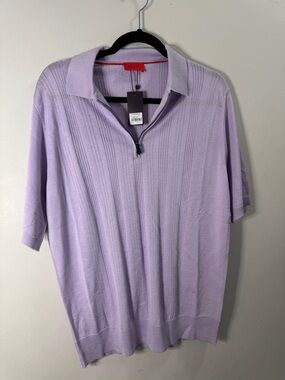 Isaia Purple Polo Zip Short Sleeve Cashmere Blend Sweater